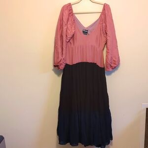 Nirmooha from Anthropologie Pink/Black/Blue Maxi Empire-waisted Dress